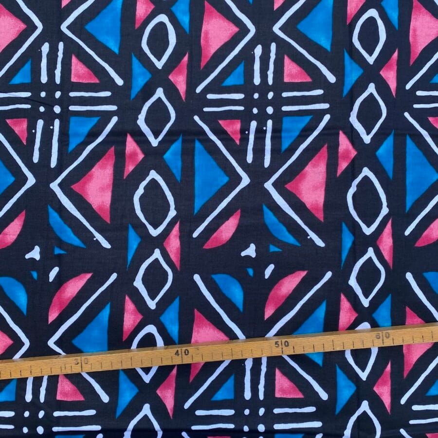Tissu Wax bleu rose imprimé Géo