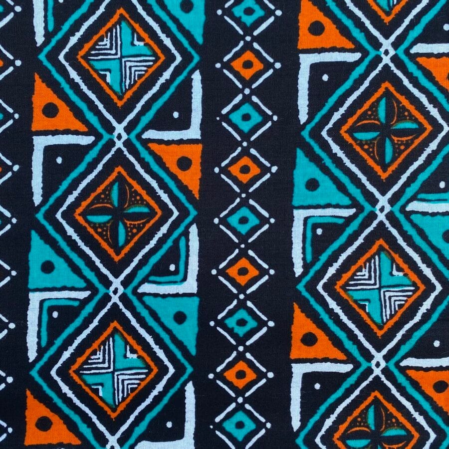 Tissu Wax orange turquoise imprimé Géo 1 détail