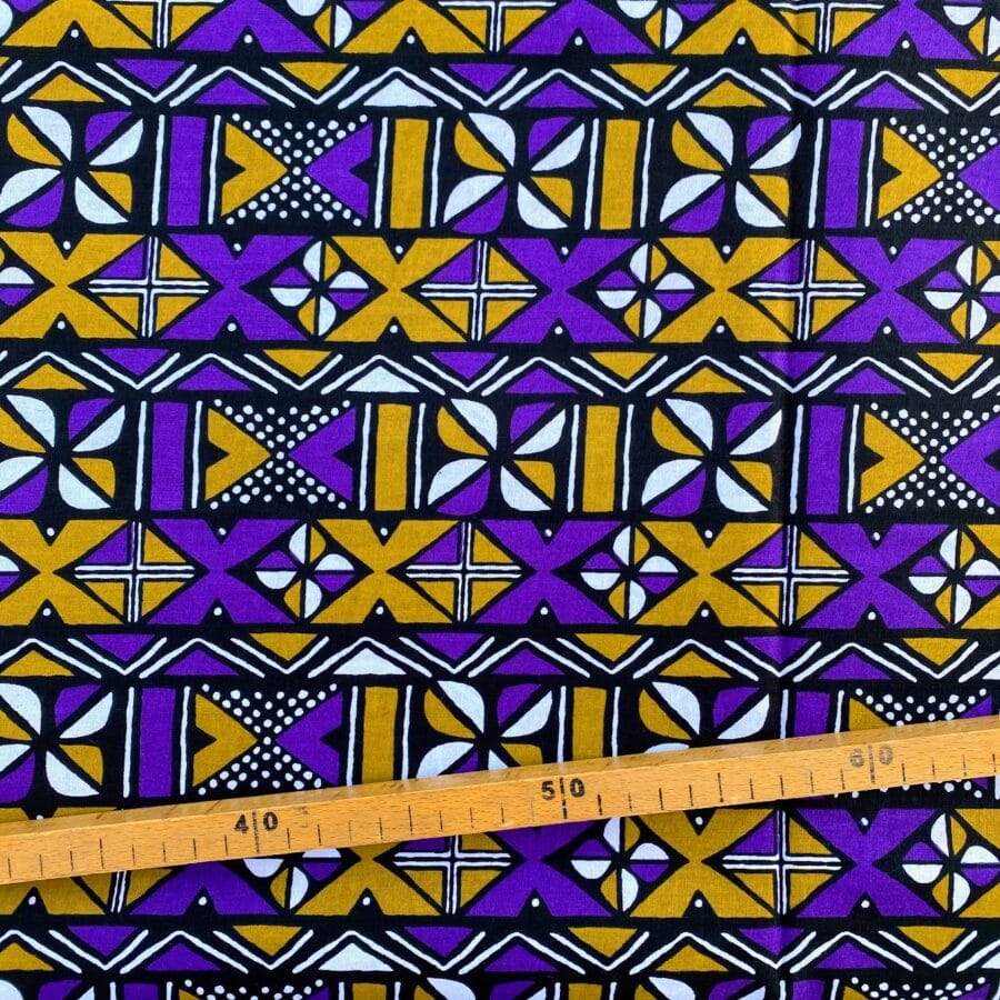 Tissu Wax violet olive imprimé Géo