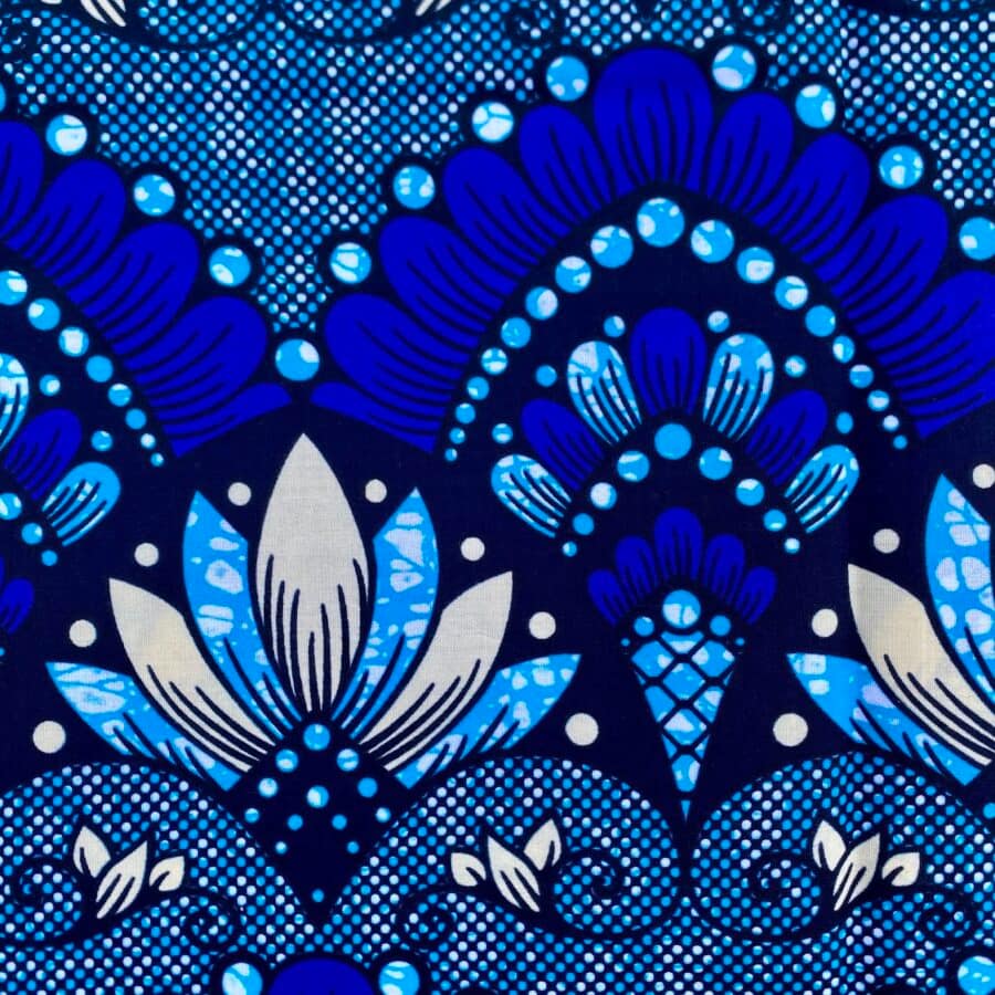 Tissu Wax bleu imprimé Lotus détail