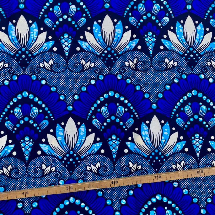 Tissu Wax bleu imprimé Lotus
